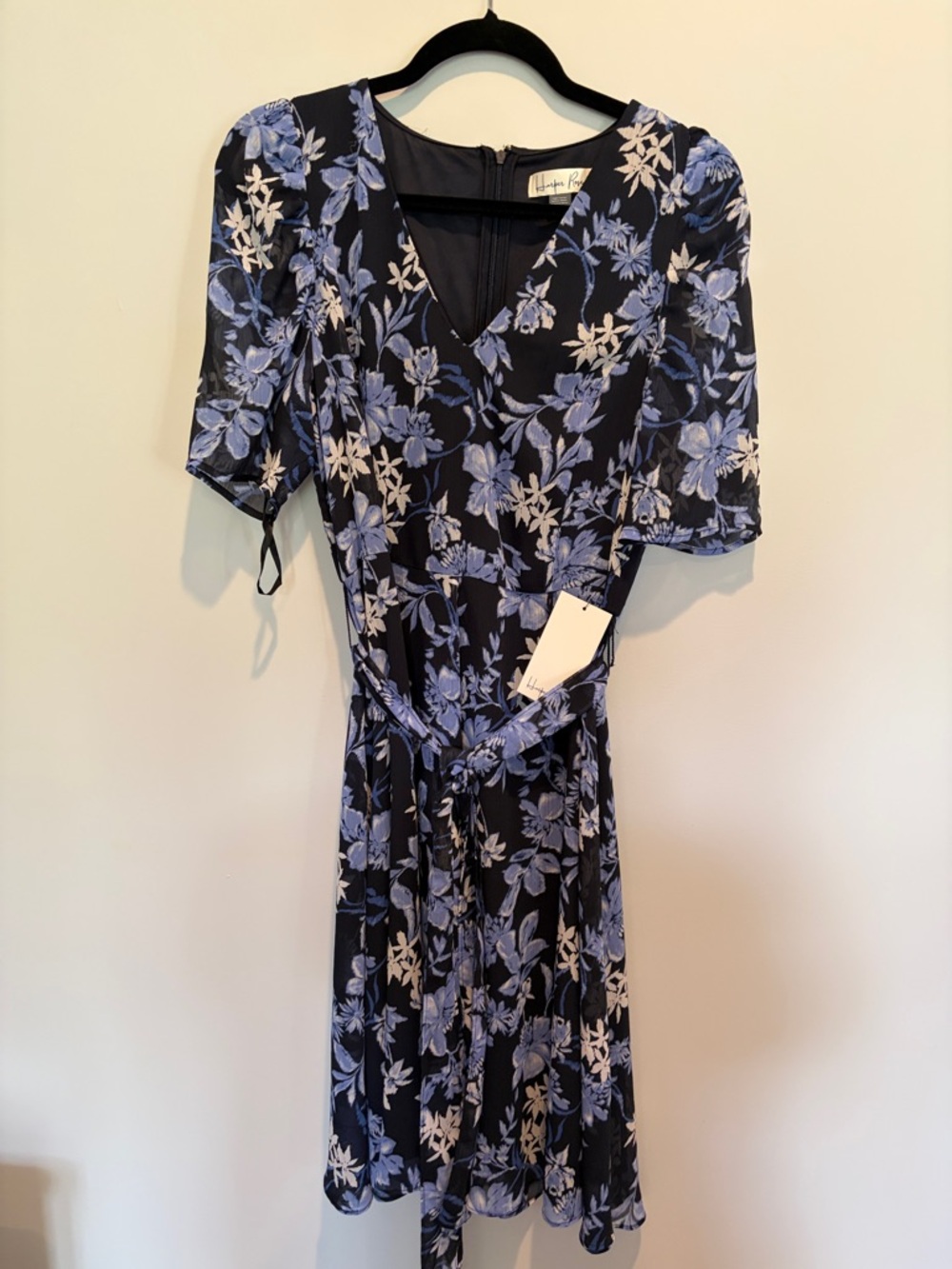 Vineyard Vines Navy Floral Wrap Midi Dress with Periwinkle and Cream Blossoms
